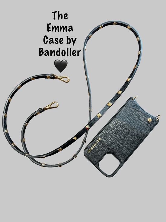 Bandolier Accessories - Bandolier Emma Black Pebble Leather Crossbody Case for 12/12 Pro with Strap